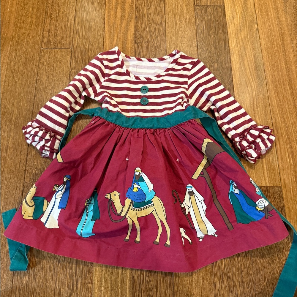 Striped Red and Green Dress with Camel Print